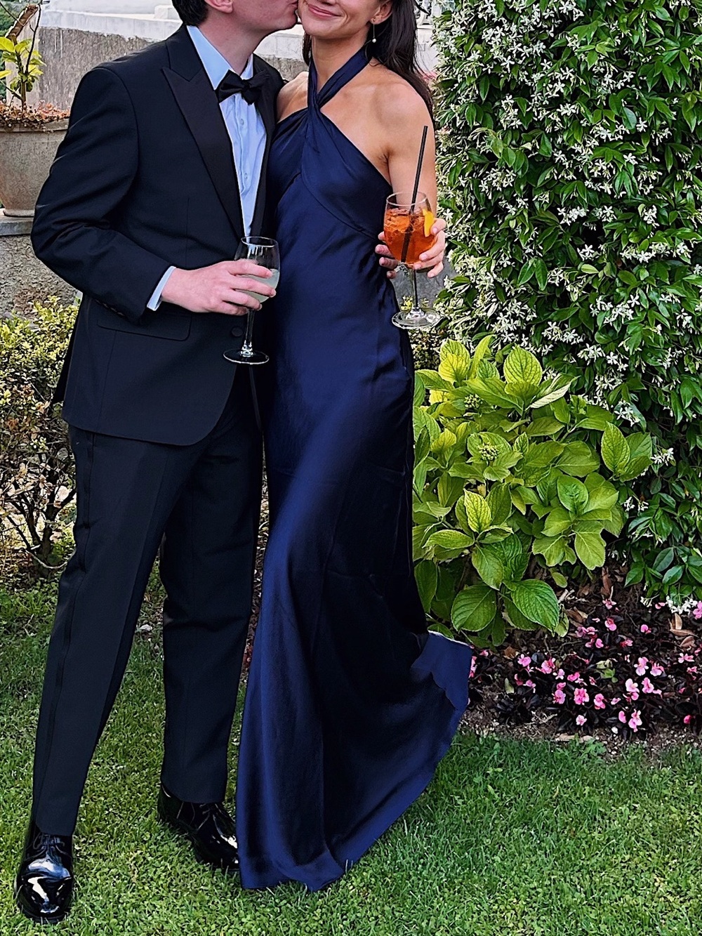 BHLDN Selma Halter-Neck High-Shine Satin Maxi Dress in Navy